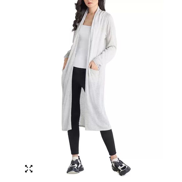 Black Tape Women's Open Front Knit Duster Cardigan Sweater Gray Pet MEDIUM NWT - Picture 1 of 6